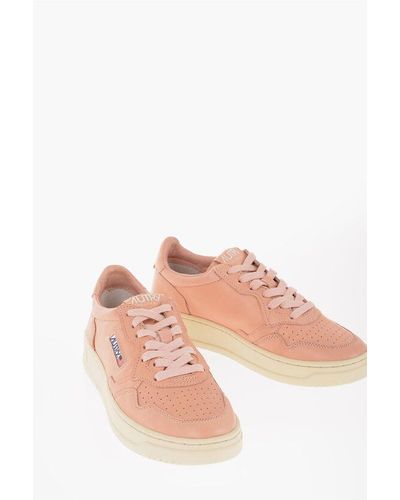Autry Lace-Up Leather Trainers With Side Logo - Pink