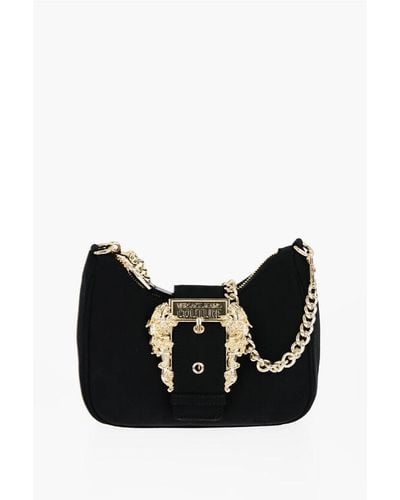 Versace Jeans Couture Nylon Shoulder Bag With Maxi Golden Buckle - Black