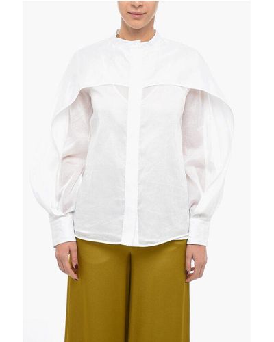 Jil Sander Cape-Sleeved Organza Shirt - White