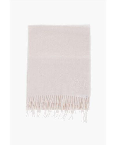 Max Mara Solid Colour Cashmere Wsdalia Scarf With Fringes - White