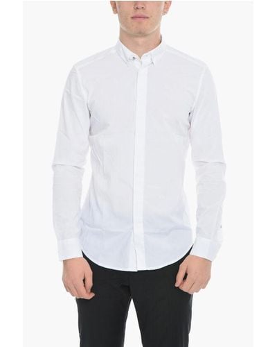 DIESEL Classic Collar Slim Fit S-Nap Shirt With Hidden Closure - White