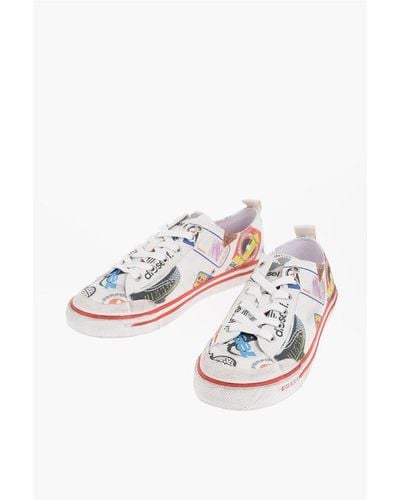 DIESEL Printed Canvas S-Athos Low Top Trainers - White