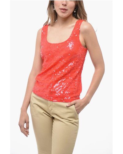 P.A.R.O.S.H. Sequined Pheony Tank Top - Red