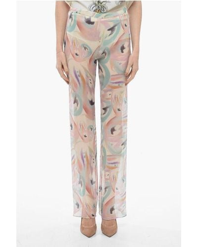 Etro Silk Chiffon Palazzo Trousers With Abstract Pattern - Multicolour