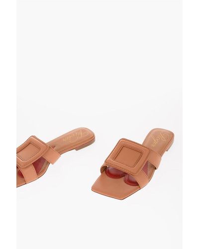 Roger Vivier Buckle Patch Leather Sliders - White