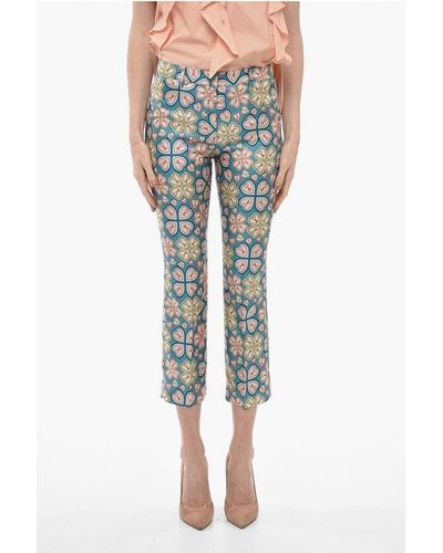 Etro Rabbit Patterned Silk Cropped Fit Trousers - Blue