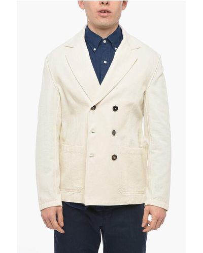 Doppiaa Half-Lined Double Breasted Blazer With Patch Pocket - Natural