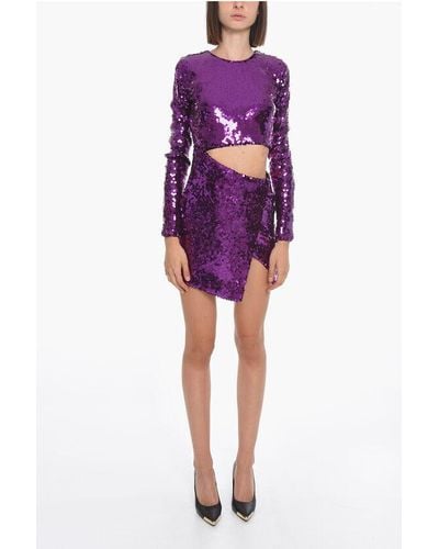 ANDAMANE Sequined Mini Dress With Waist Cut-Out - Purple