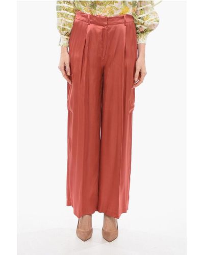 Loulou Studio Single Pleated Satin Wide Leg Trousers - Red