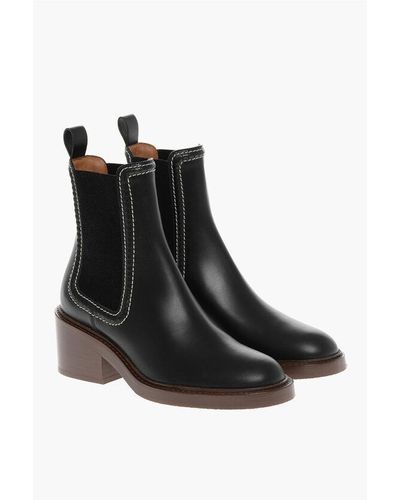 Chloé Contrasting Stitchings Leather Chelsea Booties - Black