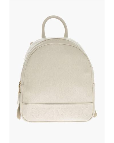 Moschino Love Textured Faux Leather Backpack With Embossed Logo - Natural