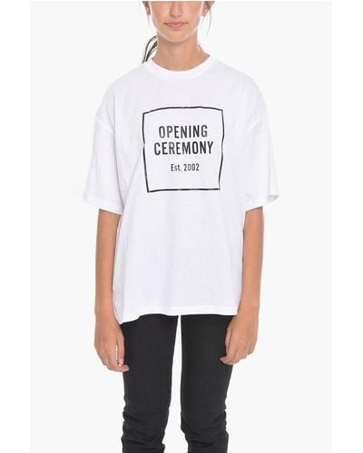 Opening Ceremony Solid Colour Crew-Neck T-Shirt With Printed Contrasting Logo - White