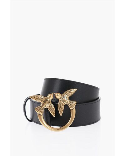 Pinko Leather Belt With Golden-Buckle 40Mm - Black