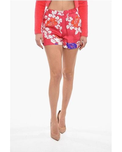 P.A.R.O.S.H. Floral Patterned Shine Silk Shorts - Red