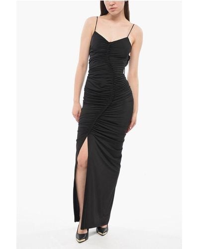 Victoria Beckham Ruffled Long Dress With Side Slits - Black