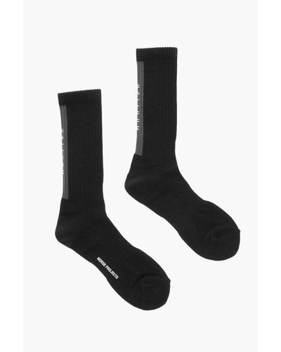 Norse Projects Ribbed Bjarki Arktisk Long Socks With Embroidered Logo - Black