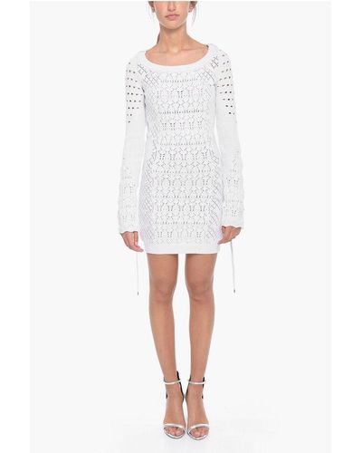 The Attico Crochet Taylor Bodycon Dress With Laces To Tie - White