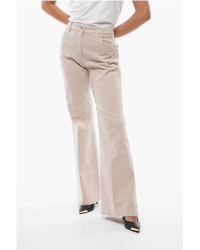 True Royal Wide Leg Stretch Cotton Trousers With 5 Pockets - White
