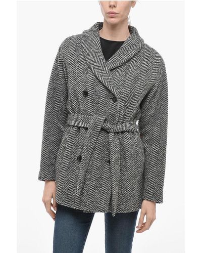 Woolrich Belted Double Breasted Woollen Coat - Grey