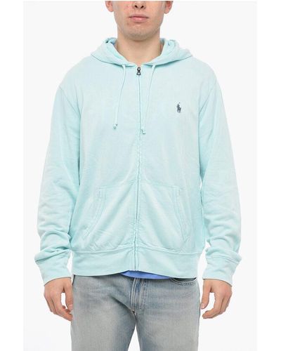 Polo Ralph Lauren Brushed Cotton Hoodie With Front Zip - Blue