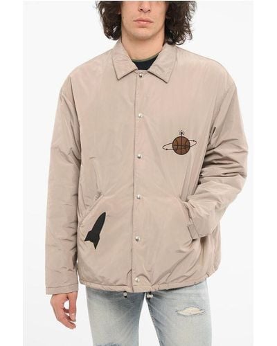 Just Don Padded Drawstringed Jacket With Logoed Application - Natural