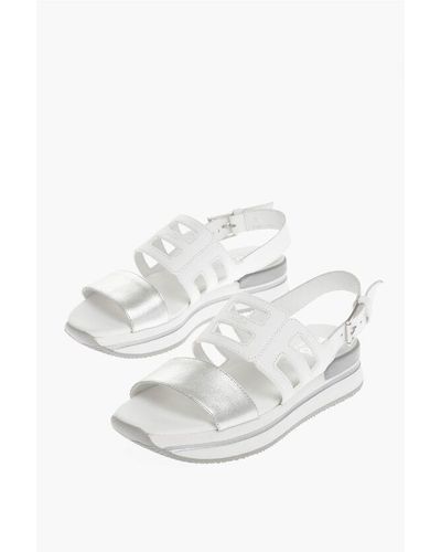 Hogan Leather Sandals With Cut Out Logo - White