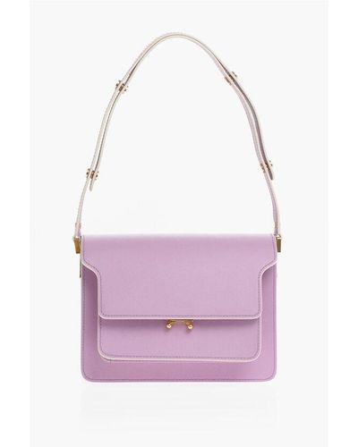 Marni Solid Colour Leather Shoulder Bag With Golden Details - Purple