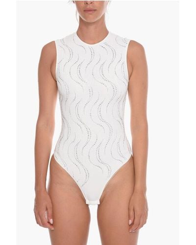 Stella McCartney Sleeveless Bodysuit With All-Over Rhinestone Application - White