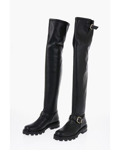 Jimmy Choo Over The Knee Biker Boots With Carrion Sole - Black
