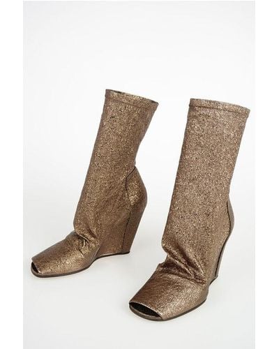 Rick Owens 10Cm Glittered Sock Wedge Ankle Boots - Natural