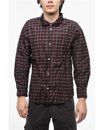 Balenciaga Check-Patterned Shrunk Shirt With Cracked Effect - Black