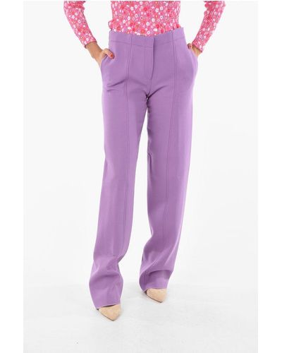 Ferragamo Wool Blend Latex Purp Palazzo Trousers - Purple