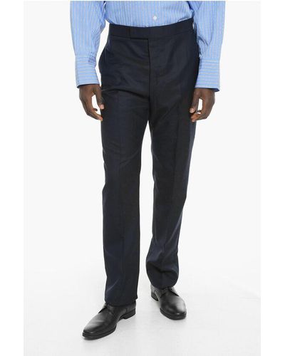 Thom Browne Wool Twill Trousers With Golden Details - Blue