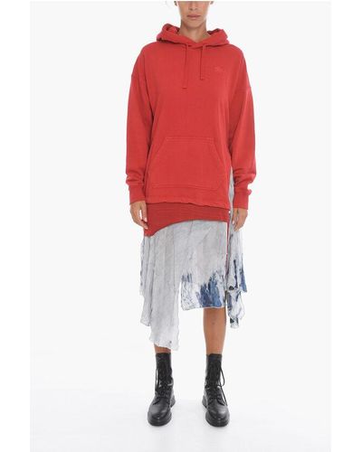 DIESEL Loose-Fit D-Rollier Hoodie Dress With Asymmetrical Chiffon - Red