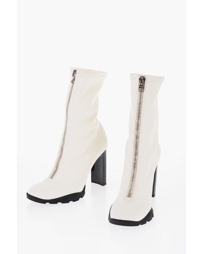 Alexander McQueen Shiny Heel Full Zip Sock Booties 11Cm - White