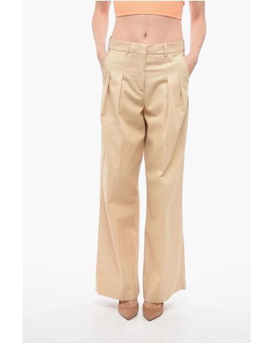 Calvin Klein Double-Pleated Cotton Palazzo Trousers - Natural