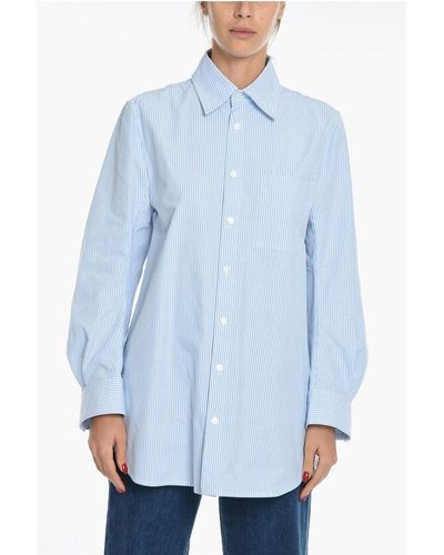Bottega Veneta Awning Stripe Cotton Shirt With Breast-Pocket - Blue
