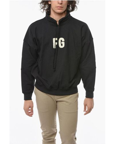 Fear Of God Solid Colour Mock Neck Sweatshirt With Contrasting Monogram - Black