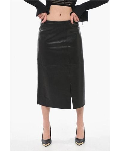 Calvin Klein Leather Pencil Skirt With Double Slit - Black