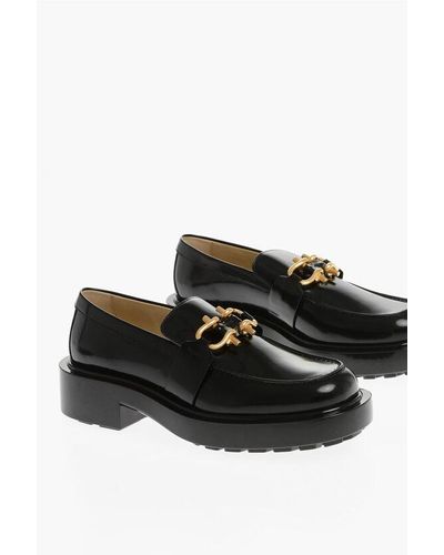 Bottega Veneta Brushed Leather Clamp Loafers - Black