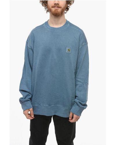 Carhartt Solid Colour Nelson Crew-Neck Sweatshirt With Logo-Embroidery - Blue