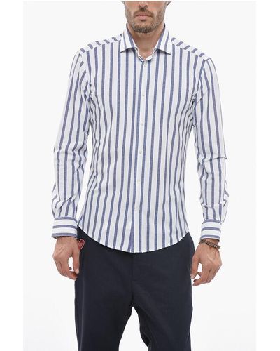 Brian Dales Spread Collar Awning Striped Shirt - Blue