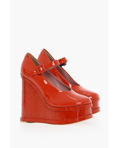 HAUS OF HONEY Patent Leather Mary Janes Wedge 14 Cm - Red