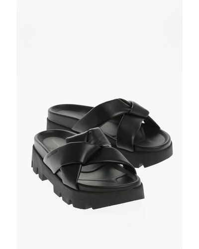 Ferragamo Braided Leather Air Lug Slides - Black