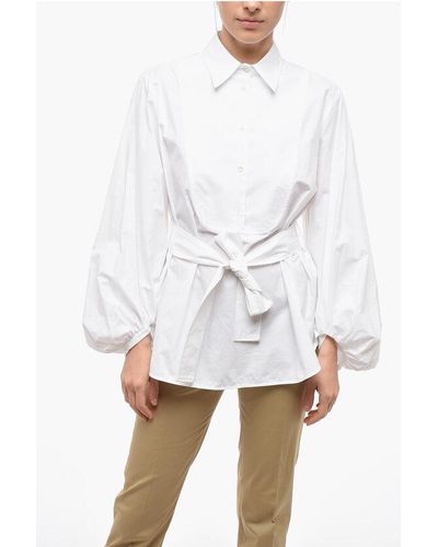 P.A.R.O.S.H. Puffed Sleeve Popeline Shirt With Belt - White