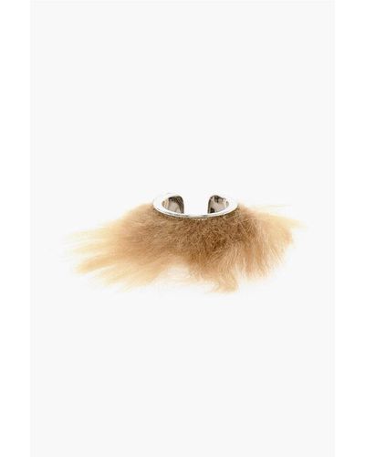 Maison Margiela Mm6 Brass Ring With Faux Fur - White