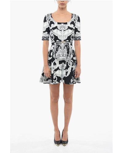Versace Belted A-Line Dress With Baroque Print - Black