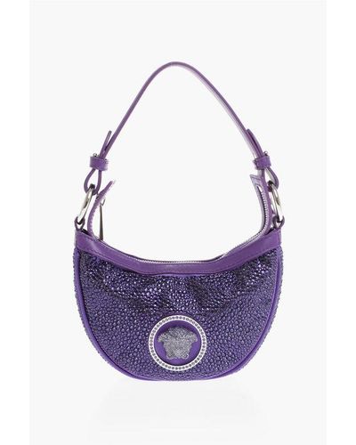 Versace Solid Colour Medusa Shoulder Bag With Rhinestones Embellishme Size Unic - Purple