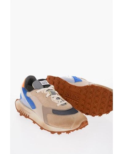 RUN OF Suede And Fabric Tron Low-Top Trainers - Brown