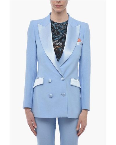 Hebe Studio Double-Breasted Bianca Blazer With Satin Details - Blue